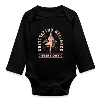 Cultivating Wellness Every Day Inspirational Yoga - Baby Bio-Langarm-Body - Schwarz - Vorne