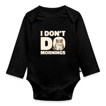 Cat Drôle Je Ne Fais Pas De Matins - Body Bébé bio manches longues - noir - Devant