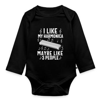 Mundharmonikaspieler für Männer Frauen Lustiger Harmoniker - Baby Bio-Langarm-Body - Schwarz - Vorne