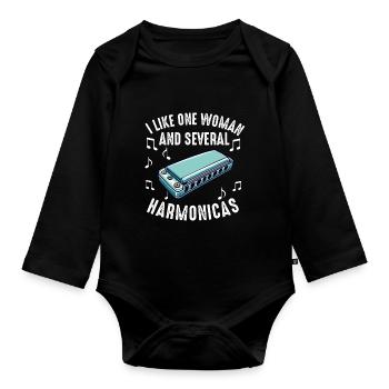 Harmonica Player For Men Women Funny Harmonicist - Organic Longsleeve Baby Bodysuit - black - Front