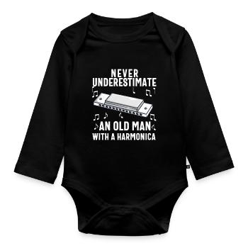 Mundharmonikaspieler für Männer Frauen Lustiger Harmoniker - Baby Bio-Langarm-Body - Schwarz - Vorne