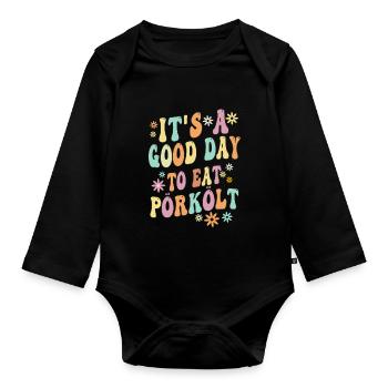 ungarischeEs Ist Ein Guter Tag, Um Pörkölt Zu Esse - Baby Bio-Langarm-Body - Schwarz - Vorne