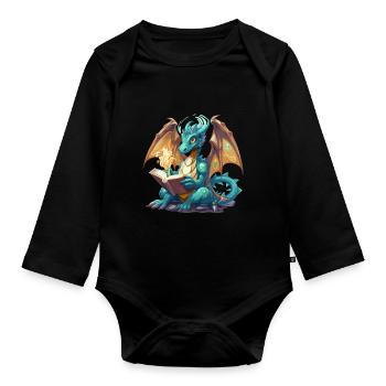 Dragons And Books Nerd Dragon Lovers - Organic Longsleeve Baby Bodysuit - black - Front