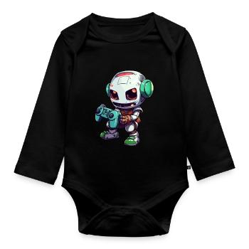 Joueur de robot mignon Robot de jeu drôle - Body Bébé bio manches longues - noir - Devant