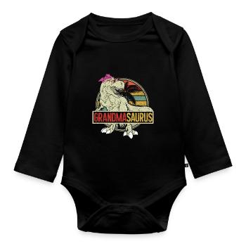 Omasaurus T Rex Dinosaur Granny Saurus - Organic Longsleeve Baby Bodysuit - black - Front