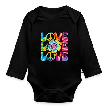 Groovy Tie Dye Retro 70s Hippie Vintage - Organic Longsleeve Baby Bodysuit - black - Front