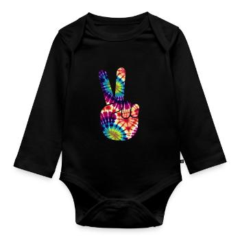 Groovy Tie Dye Retro 70s Hippie Vintage - Organic Longsleeve Baby Bodysuit - black - Front
