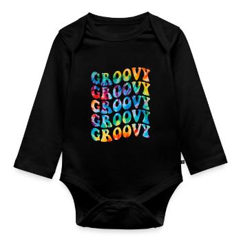 Groovy Tie Dye rétro des années 70 Hippie Vintage - Body Bébé bio manches longues - noir - Devant