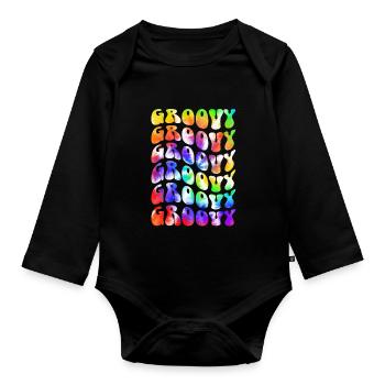 Groovy Tie Dye Retro 70s Hippie Vintage - Organic Longsleeve Baby Bodysuit - black - Front