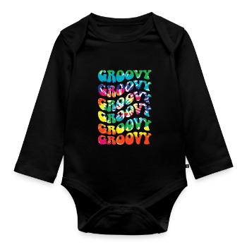 Groovy Tie Dye Retro 70s Hippie Vintage - Organic Longsleeve Baby Bodysuit - black - Front