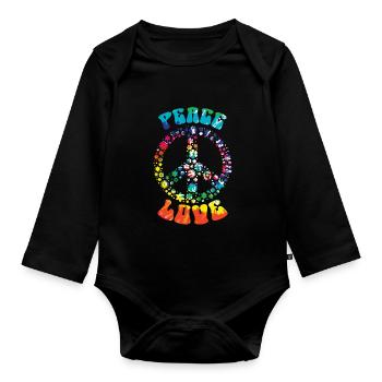 Groovy Tie Dye Retro 70s Hippie Vintage - Organic Longsleeve Baby Bodysuit - black - Front