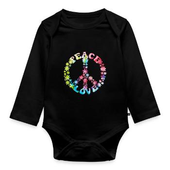 Groovy Tie Dye Retro 70s Hippie Vintage - Organic Longsleeve Baby Bodysuit - black - Front