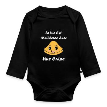 Crêpes Bretagne humour crêpe - Body Bébé bio manches longues - noir - Devant