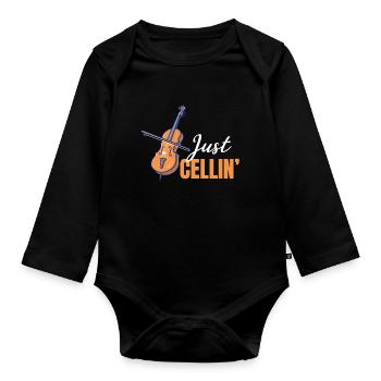 Just Cellin' Funny Cellist Music Orchestra - Organic Longsleeve Baby Bodysuit - black - Front