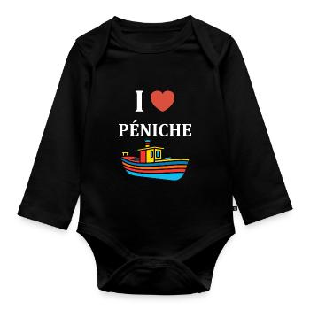Bateau humour péniche - Body Bébé bio manches longues - noir - Devant