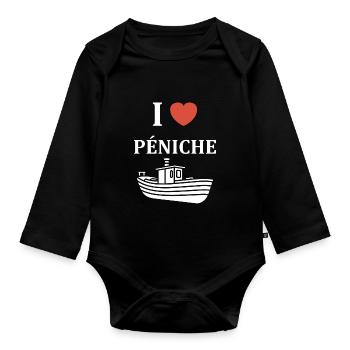 Bateau humour péniche - Body Bébé bio manches longues - noir - Devant