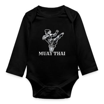 Muay Thai Woman - Organic Longsleeve Baby Bodysuit - black - Front