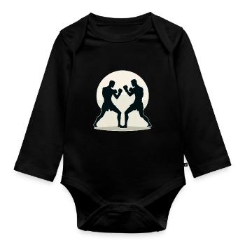 Muay Thai Fighter Design - Organic Longsleeve Baby Bodysuit - black - Front