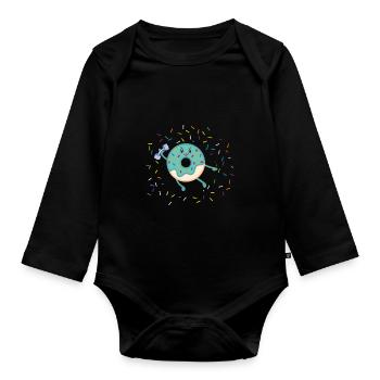 Donut sur le thème Donut pulvérisé drôle mignon - Body Bébé bio manches longues - noir - Devant