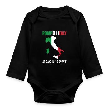 Pompeii Italy Italian Map Flag Geography - Organic Longsleeve Baby Bodysuit - black - Front