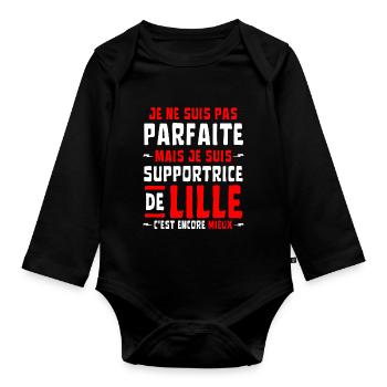 Femme Supportrice Lille Pas Parfaite - Body Bébé bio manches longues - noir - Devant