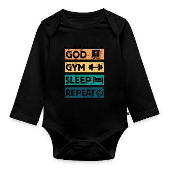 God Gym Sleep - Christian Faith Bible Workout - Organic Longsleeve Baby Bodysuit - black - Front