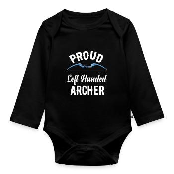 Fier arc de tir à l’arc gaucher - Body Bébé bio manches longues - noir - Devant