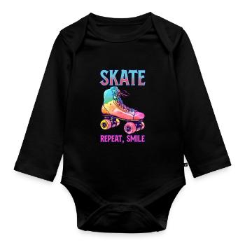 Roller Skates Funny 80s Roller Disco Skating - Organic Longsleeve Baby Bodysuit - black - Front