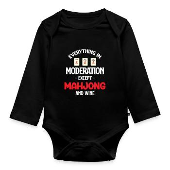 Everything in moderation, except mahjong and wine lottery - Organic Longsleeve Baby Bodysuit - black - Front