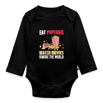 Manger du pop-corn Regarder des films Ignorer le monde - Body Bébé bio manches longues - noir - Devant