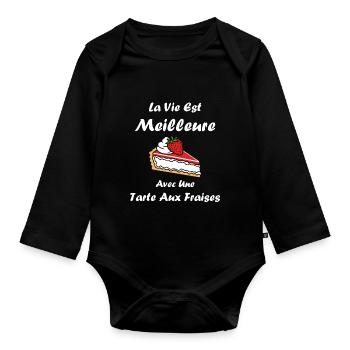 Tarte aux fraises - Body Bébé bio manches longues - noir - Devant