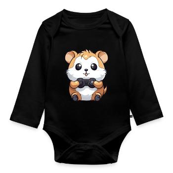 Cute Hamster Gamer Funny Gaming Hamster - Organic Longsleeve Baby Bodysuit - black - Front