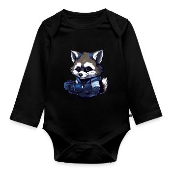 Cute Raccoon Gamer Games Wreck Lovers - Organic Longsleeve Baby Bodysuit - black - Front