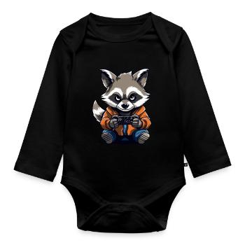 Cute Raccoon Gamer Games Wreck Lovers - Organic Longsleeve Baby Bodysuit - black - Front