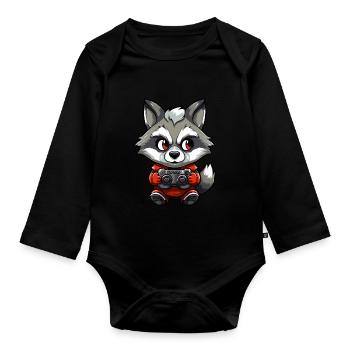Cute Raccoon Gamer Games Wreck Lovers - Organic Longsleeve Baby Bodysuit - black - Front