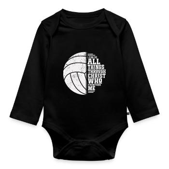 I Can Do All Things Through Christ Volleyball - Baby Bio-Langarm-Body - Schwarz - Vorne