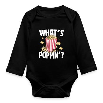Qu’est-ce que Poppin, Soirée cinéma, Soirée cinéma, Popcorn - Body Bébé bio manches longues - noir - Devant