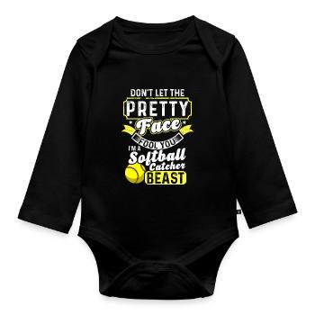 Catcher Softball Lover Bat Ball - Organic Longsleeve Baby Bodysuit - black - Front