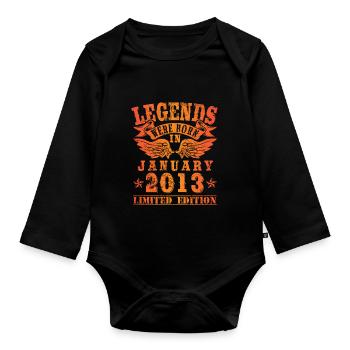 Legends were born in Januar 2013 Geburtstag - Baby Bio-Langarm-Body - Schwarz - Vorne