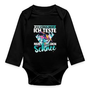 Skifahren Wintersport Ski Ich teste nur den Schnee - Baby Bio-Langarm-Body - Schwarz - Vorne