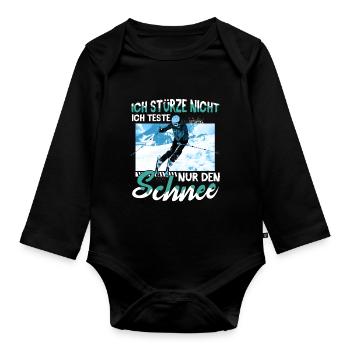Skifahren Wintersport Ski Ich teste nur den Schnee - Baby Bio-Langarm-Body - Schwarz - Vorne