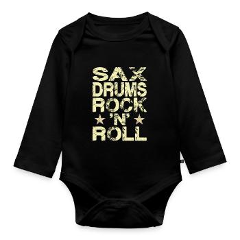 Saxophon Schlagzeug Rock 'n' Roll - Baby Bio-Langarm-Body - Schwarz - Vorne