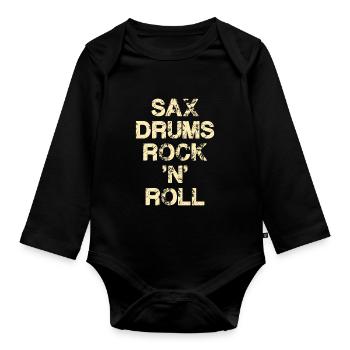 Saxophon Schlagzeug Rock 'n' Roll - Baby Bio-Langarm-Body - Schwarz - Vorne