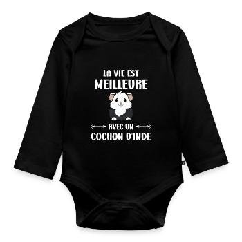 Humour cochon d'ine - Body Bébé bio manches longues - noir - Devant