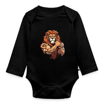 Lion biceps tatouage j’aime papa - Body Bébé bio manches longues - noir - Devant