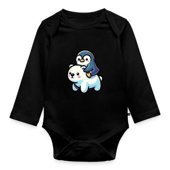 Pingouin mignon et ours polaire cadeau - Body Bébé bio manches longues - noir - Devant