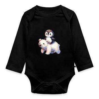 Pingouin mignon et ours polaire cadeau - Body Bébé bio manches longues - noir - Devant