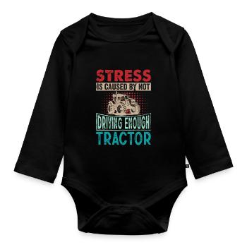 Retro Traktor Erntezeit - Stress Spruch Englisch - Baby Bio-Langarm-Body - Schwarz - Vorne
