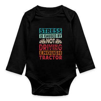 Retro Traktor Erntezeit - Stress Spruch Englisch - Baby Bio-Langarm-Body - Schwarz - Vorne