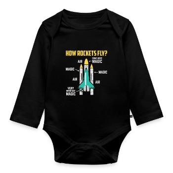 How Rockets Fly Magic Air Space Shuttle Geschenk - Baby Bio-Langarm-Body - Schwarz - Vorne